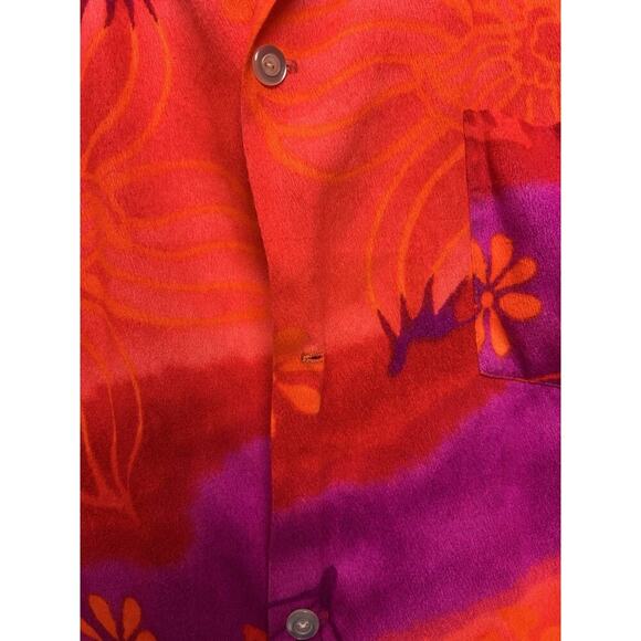 Vintage 60’s Isoshima's Hale Aloha Hawaiian Shirt Orange Pink Fuzzy Large - Picture 4 of 9